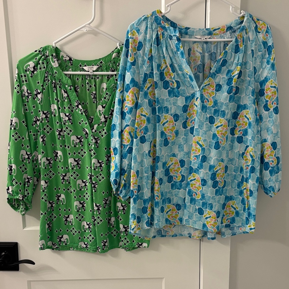 Crown & Ivy Green and Blue Blouses